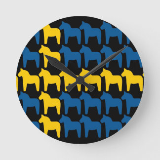 Black Sweden Dala Flag Round Clock