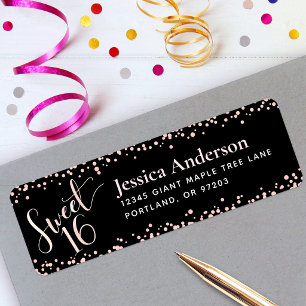 Black Sweet 16 Pink Rose Gold Birthday Address Return Address Label