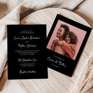 Black Sweet and Whimsical   Simple Photo Wedding Invitation