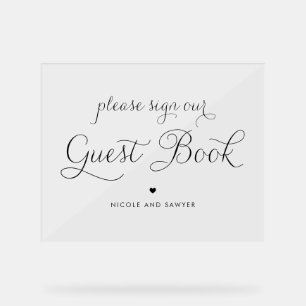Black Sweet Calligraphy Wedding Guest Book Acrylic Sign