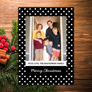 Black Sweet Polka Dot Holiday Photo Flat Card