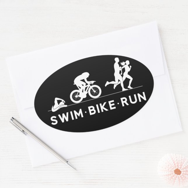 Black • Swim Bike Run Triathlon Icon Series  Oval Sticker (Envelope)