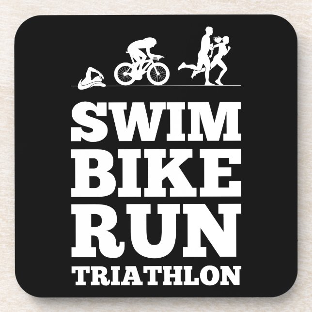 Black • Swim Bike Run Triathlon Motivation Coaster (Front)