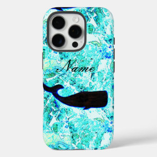 black swimming whale blue iPhone 16 pro case