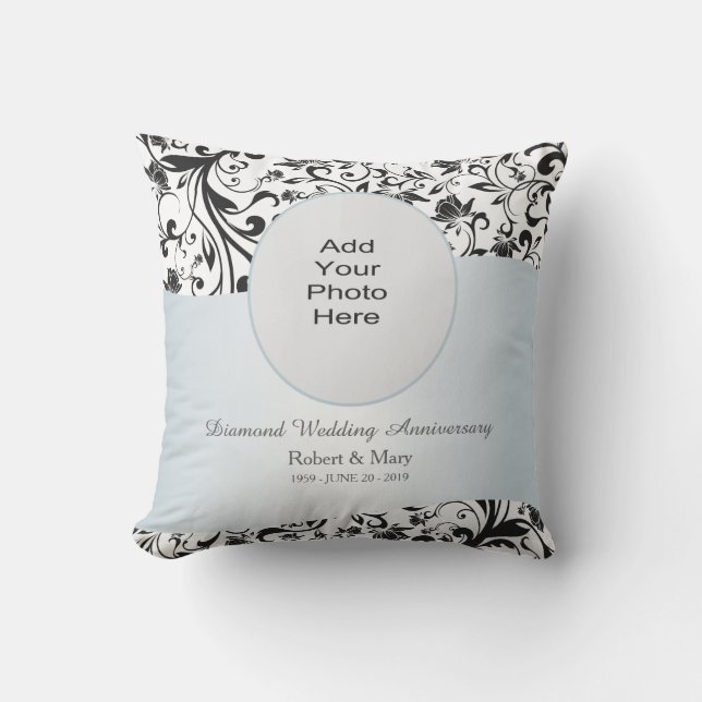 Black Swirl 60th Wedding Anniversary Photo Cushion (Front)