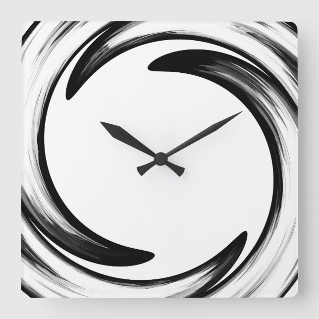 Black Swirl Abstract Art Square Wall Clock (Front)