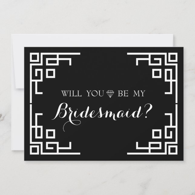 Black Swirl Border Cute Will You Be My Bridesmaid Invitation (Front)