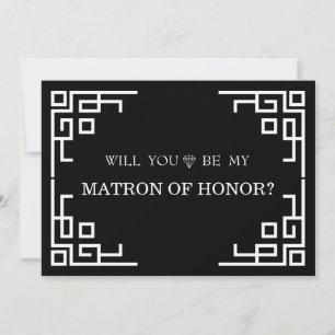 Black Swirl Border Will You Be My Matron of honour Invitation