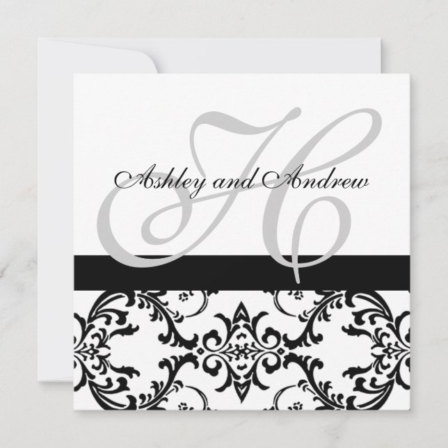 Black Swirl Damask Wedding Invitation (Front)