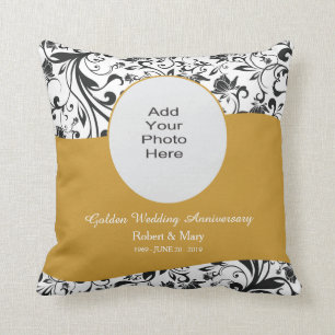 Black Swirl & Gold 50th Wedding Anniversary Photo Cushion