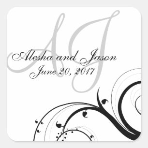 Black Swirl Grey Initials Wedding Favour Label