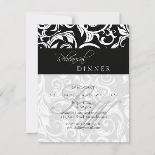 Black Swirl Monogram Rehearsal Dinner Card