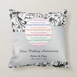 Black Swirl & Silver 25th Wedding Anniversary Cushion
