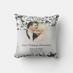 Black Swirl & Silver 25th Wedding Anniversary Cushion