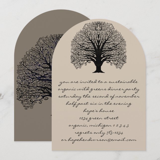Black Swirl Tree  Invitation (Front/Back)