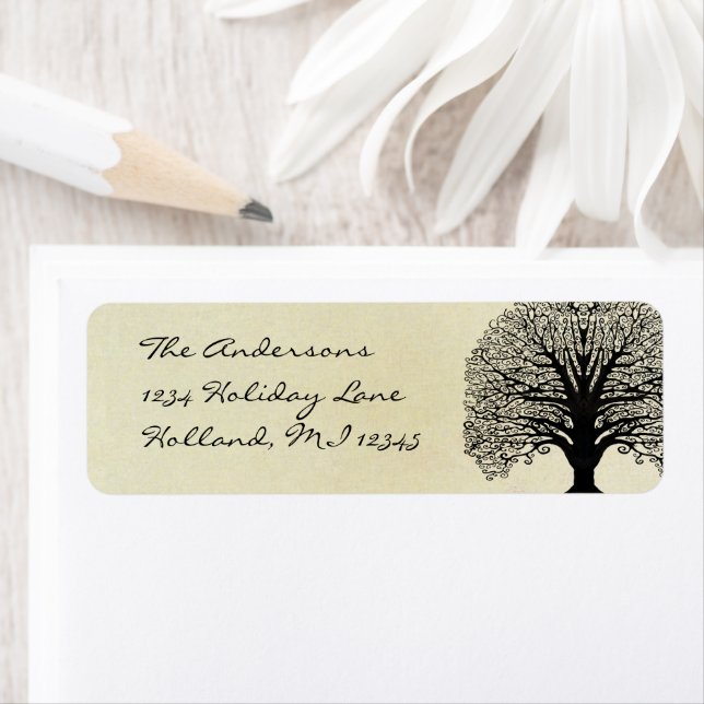 Black Swirl Tree Return Address Return Address Label (Insitu)