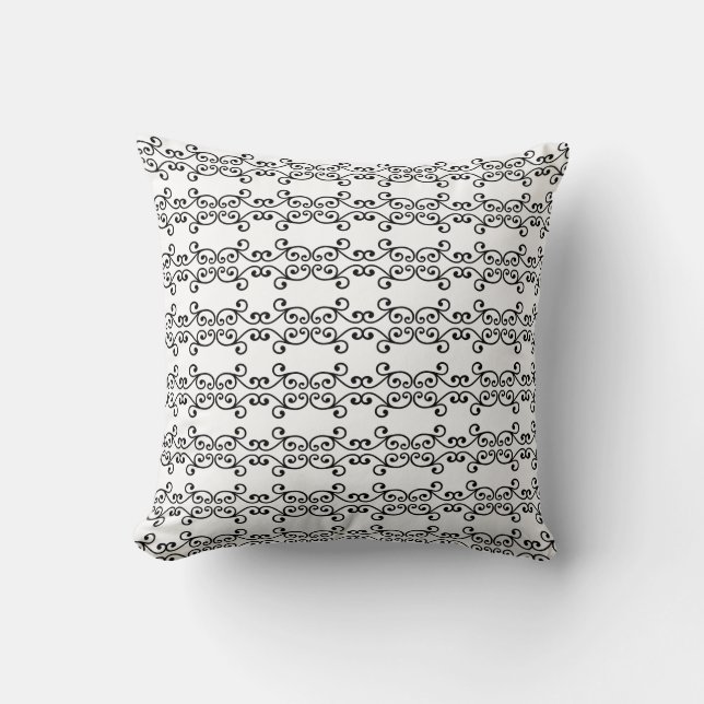 Black Swirl Vector Pattern on White Cushion (Front)