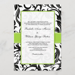Black Swirl Wedding Invitation with Green