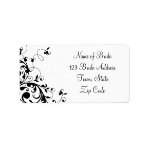 Black Swirl Wedding RSVP Return Address Label