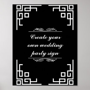 Black Swirl White Border Wedding Party Sign