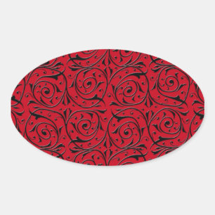 Black Swirling Vines on Red Oval Sticker
