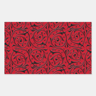 Black Swirling Vines on Red Rectangular Sticker
