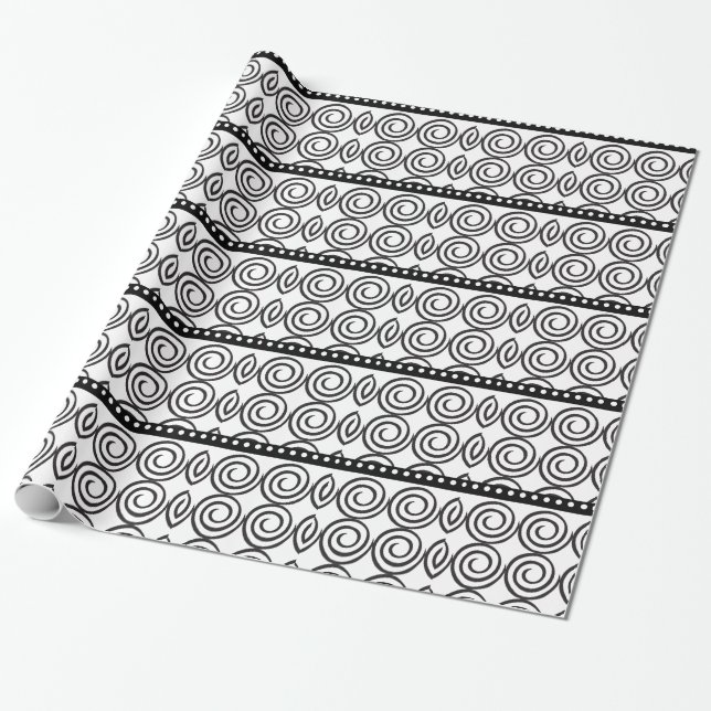 Black Swirls and Stripes Wrapping Paper (Unrolled)