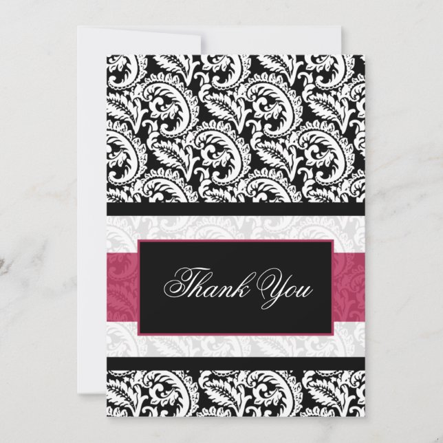 Black swirls pink  Thank You Card (Front)