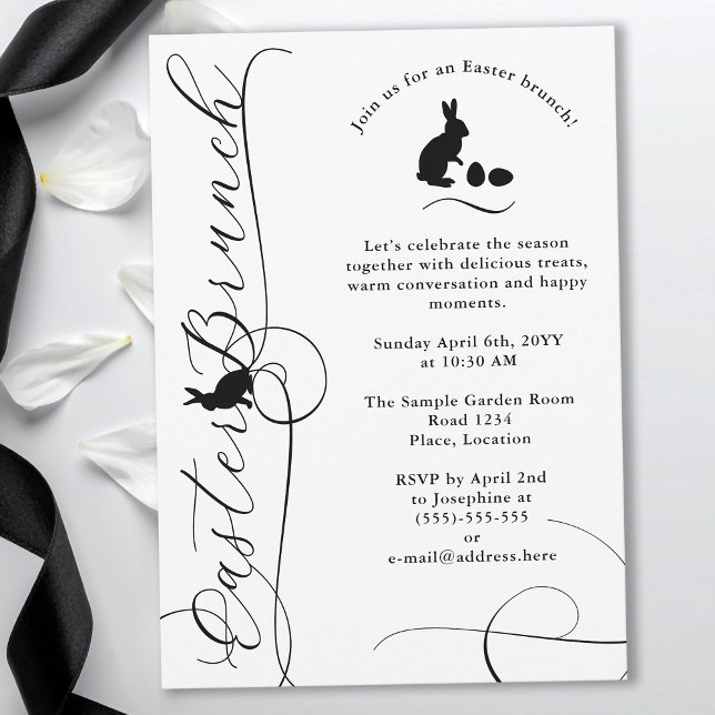 Black Swirly Flourishes With Bunnies Easter Brunch Invitation (Creator Uploaded)