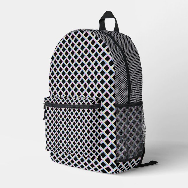 Black Symmetric Diamonds with Gradient Frames Printed Backpack (Back Corner Right)