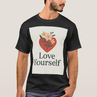 Black T-shirt "Love Yourself" with heart pattern a