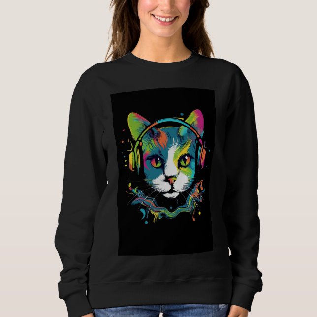 Black t shirt with cat design  (Front)