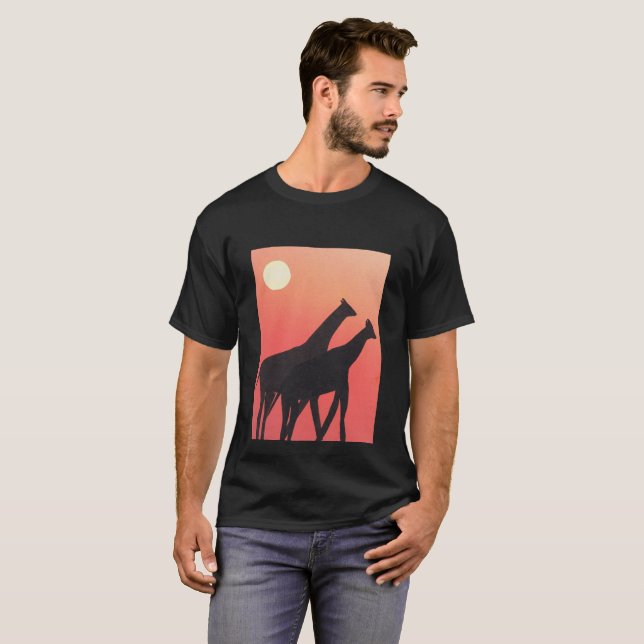 Black T-shirt with Giraffe Design (Front Full)