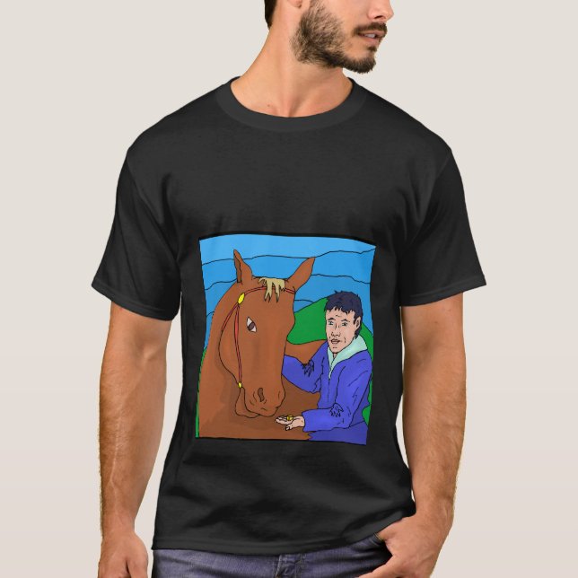 Black T-shirt with Horse Design Print (Front)