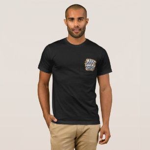 Black t-shirt with text written on it