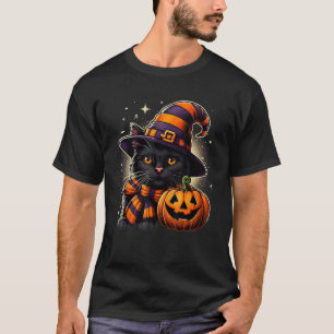 Black Tabby Cat Halloween Graphic for Men Women Ca T-Shirt