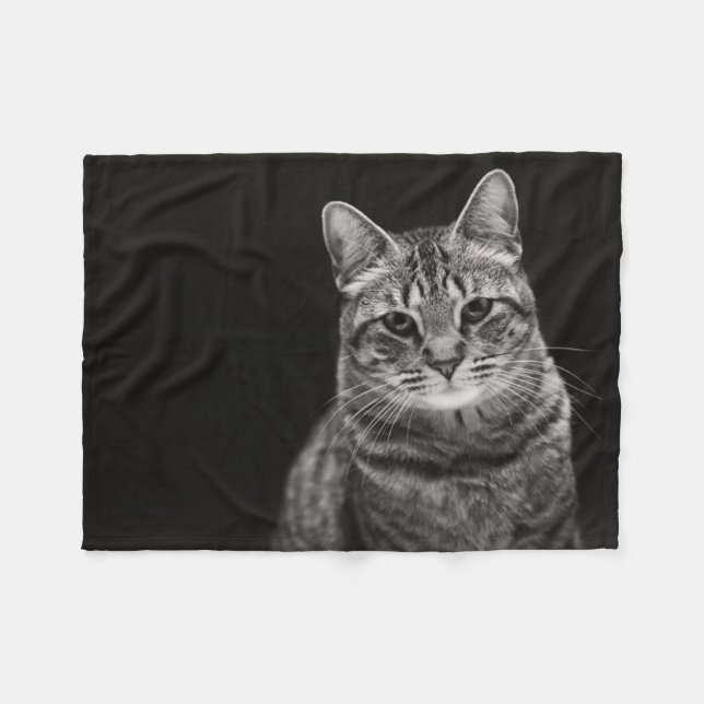 Black Tabby Kitten Fleece Blanket (Front (Horizontal))