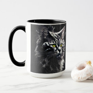 Black Tabby Maine Coon Cat Green Eyes Two-Tone Mug