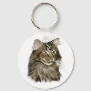 Black Tabby Maine Coon Cat Key Ring