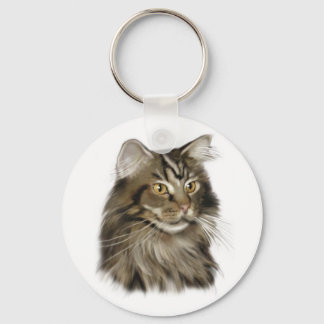 Black Tabby Maine Coon Cat Key Ring