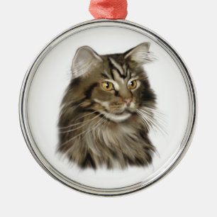 Black Tabby Maine Coon Cat Metal Ornament