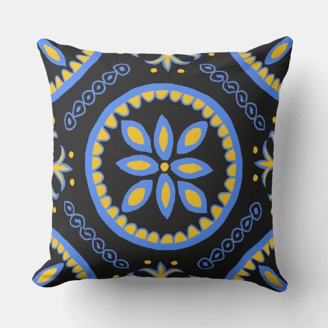 Black Talavera Tile Cushion (Front)