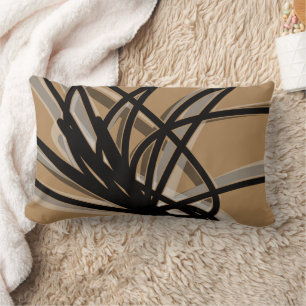 Black & Tan Abstract Ribbon Design Lumbar Cushion