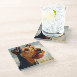 BLACK & TAN AIREDALE TERRIER DOG GLASS COASTER