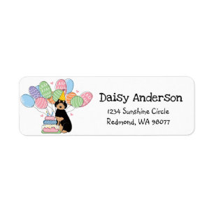 Black Tan Aussiedoodle Birthday Return Address Label