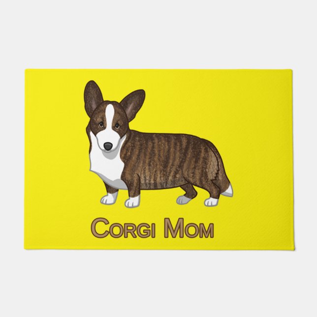 Black Tan Brindle Cardigan Welsh Corgi Mum Dog Lov Doormat (Front)