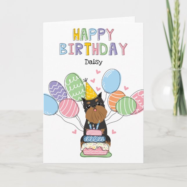 Black Tan Brussels Griffon Cropped Ears Birthday Card (Front)