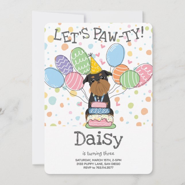 Black Tan Brussels Griffon Dog Birthday Party Invitation (Front)