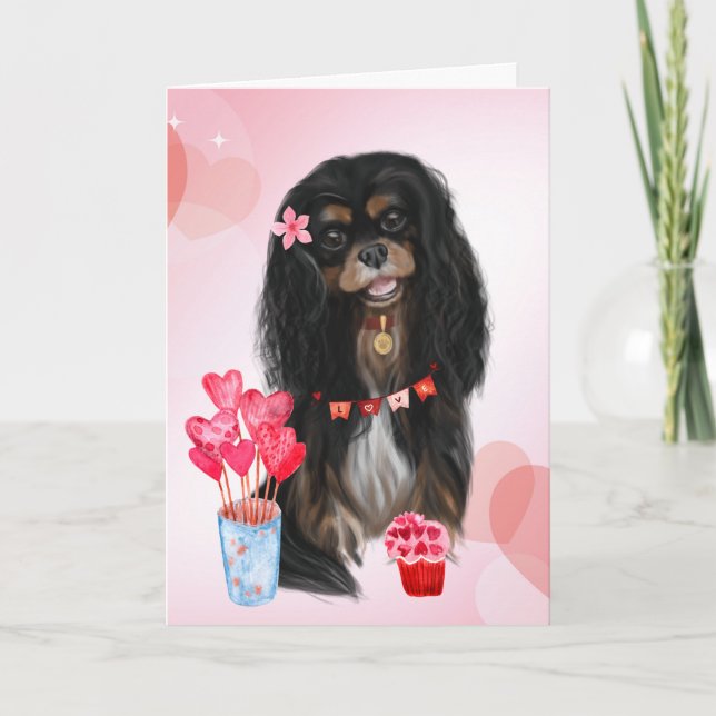 Black & Tan Cavalier Charles Spaniel Valentine Card (Front)