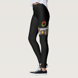 Black & Tan Cavalier Dog In A Christmas Room Black Leggings